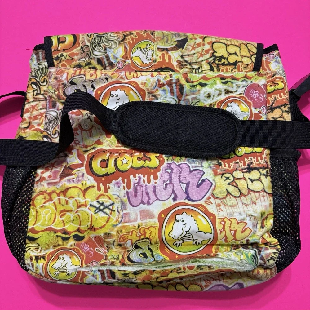 Crocs Graffiti Dinosaur Messenger Bag Adult Lime Green Interior